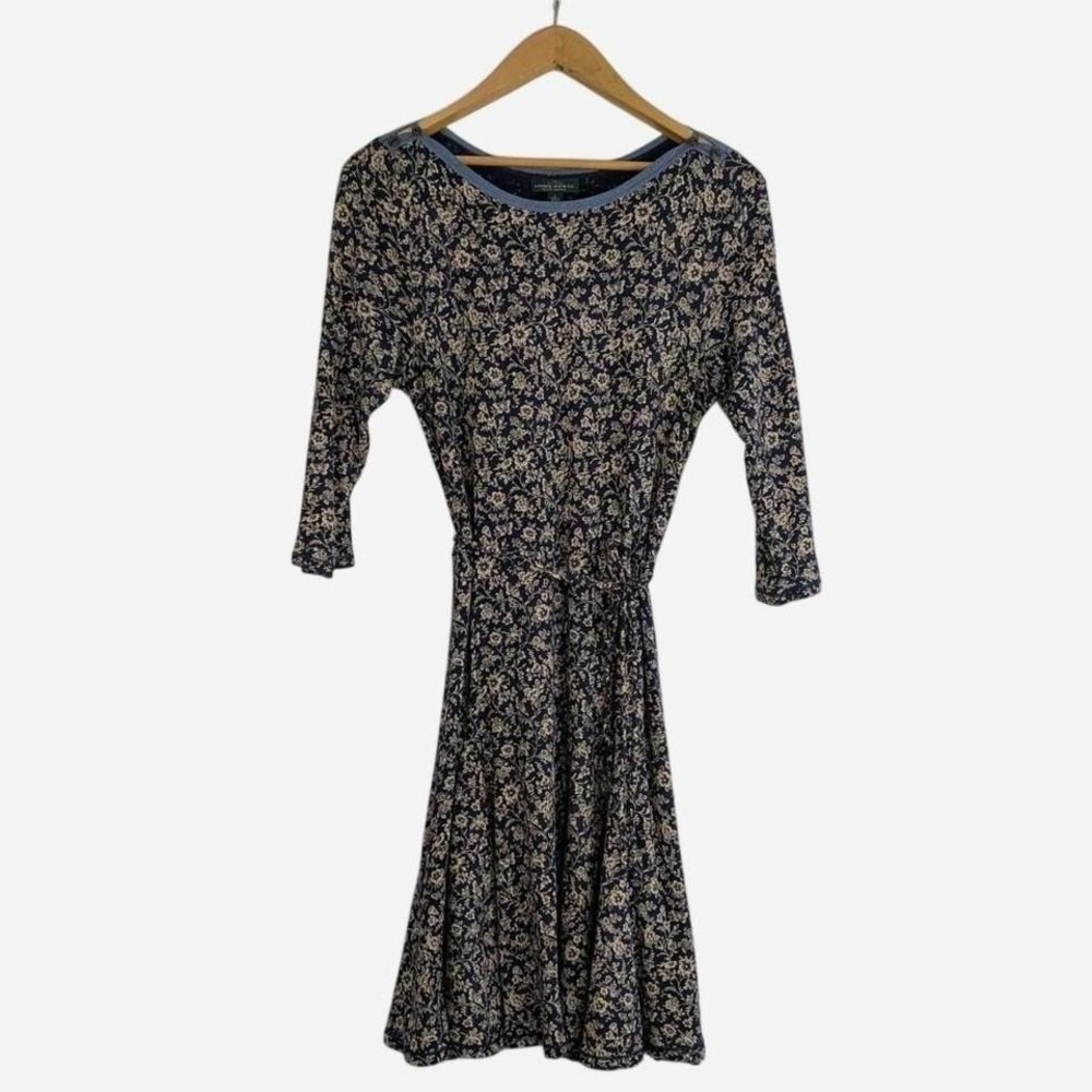 Lauren Jeans Co Ralph Lauren Navy Floral Cotton Tie Waist Dress Size Large